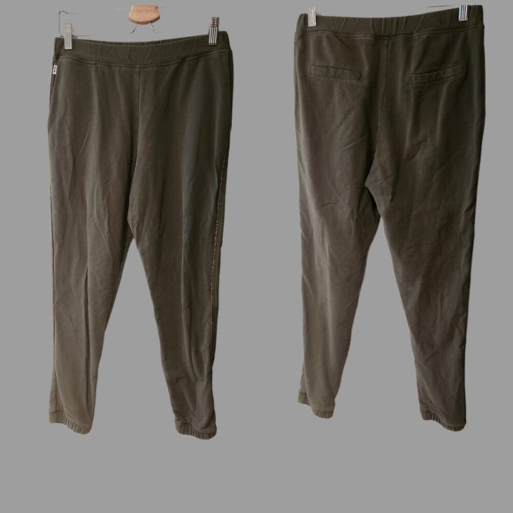 Jijil Medium Army Green Cotton Joggers Elastic Ankle Side Stripe, Back Pockets